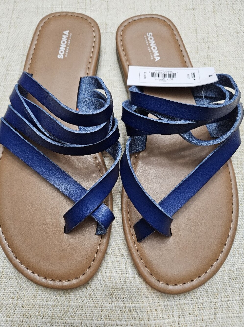 Sonoma Blue Strappy Leather Flat Sandals for Women